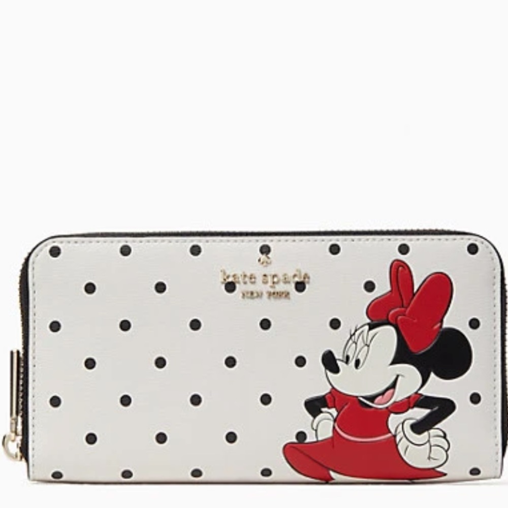 🎁 BEAUTIFUL GIFT MINNIE MOUSE CONTINENTAL DISNEY DOT WHITE WALLET LARGE NEW
